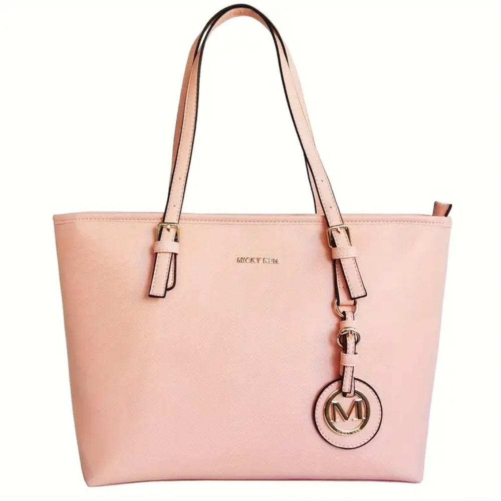 Micky Ken Pink Blush Tote Bag Gold Charm PU Leather Shoulder Bag NIP - Picture 5 of 7